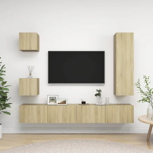 Conjunto de Móveis de TV Derivados Madeira Carvalho Sonoma (5 pcs)