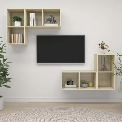 Armários de Parede p/ TV   Derivados Madeira Carvalho Sonoma (4 pcs)