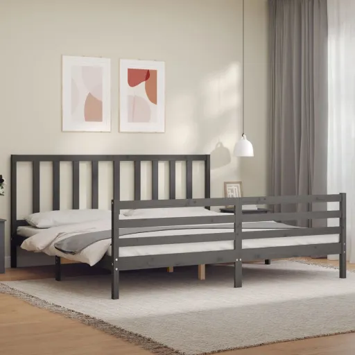 Estrutura de Cama com Cabeceira 200x200 cm Madeira Maciça Cinza
