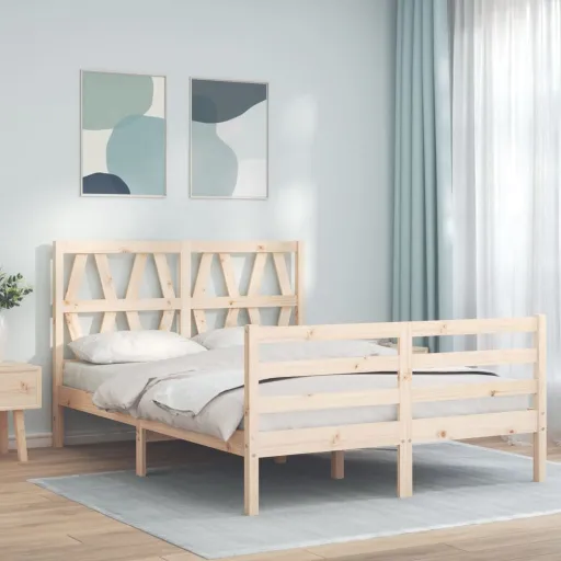 Estrutura de Cama de Casal c/ Cabeceira Madeira Maciça