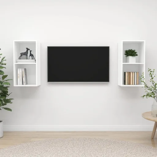 Armários de Parede para TV   Derivados de Madeira Branco (2 pcs)