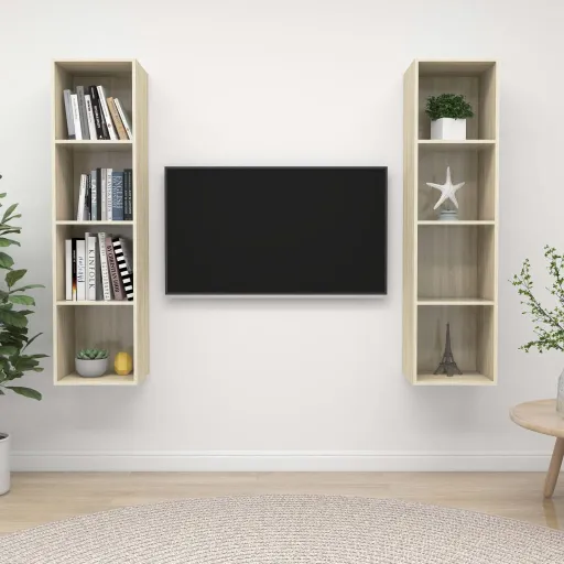 Armários de Parede p/ TV   Derivados Madeira Carvalho Sonoma (2 pcs)