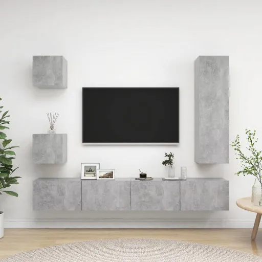 Conjunto de Móveis de TV Derivados Madeira Cinza Cimento (5 pcs)