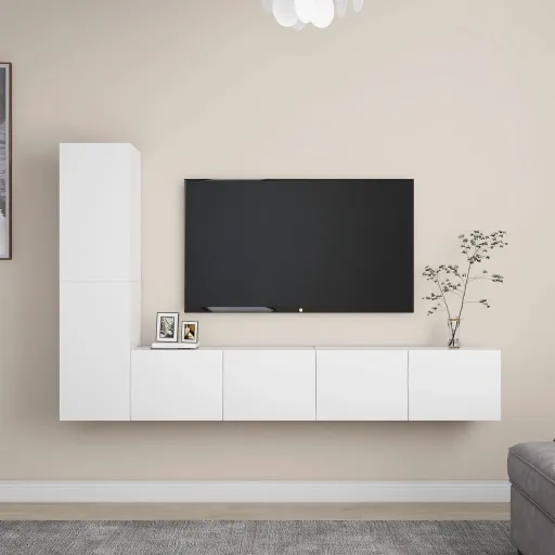 Conjunto de Móveis de TV Derivados de Madeira Branco (4 pcs)