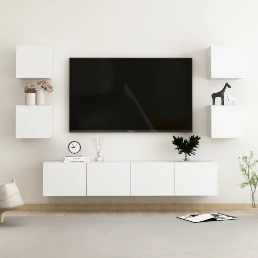 Conjunto de Móveis de TV Derivados de Madeira Branco (6 pcs)