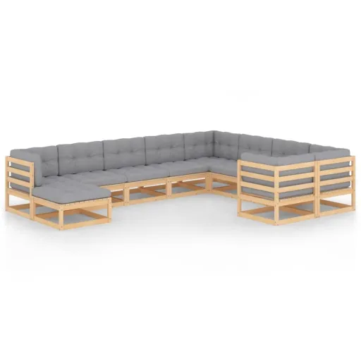 Conjunto Lounge de Jardim c/ Almofadões Pinho Maciço (10 pcs)