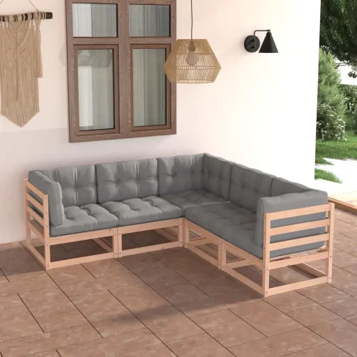 Conjunto Lounge de Jardim c/ Almofadões Pinho Maciço (5 pcs)
