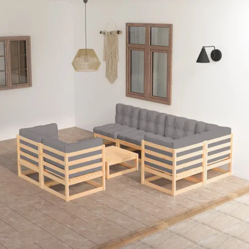 Conjunto Lounge de Jardim c/ Almofadões Pinho Maciço (8 pcs)