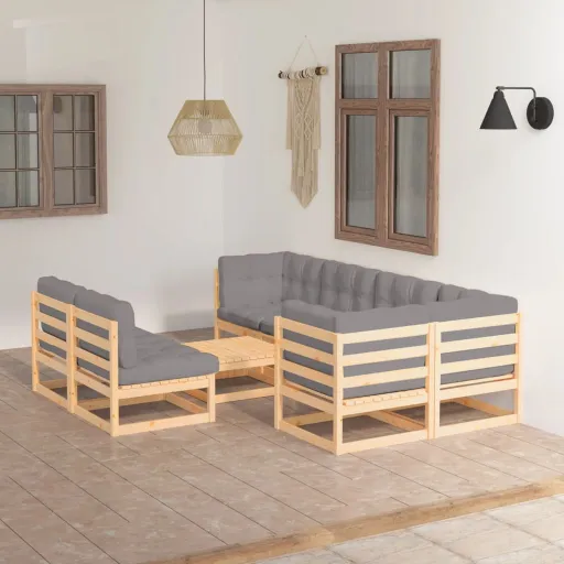 Conjunto Lounge de Jardim c/ Almofadões Pinho Maciço (8 pcs)