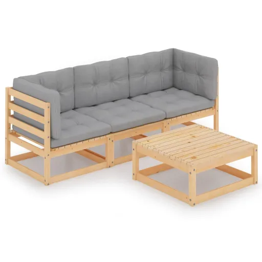 Conjunto Lounge de Jardim com Almofadões Pinho Maciço (4 pcs)