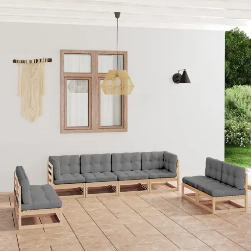 Conjunto Lounge de Jardim com Almofadões Pinho Maciço (8 pcs)