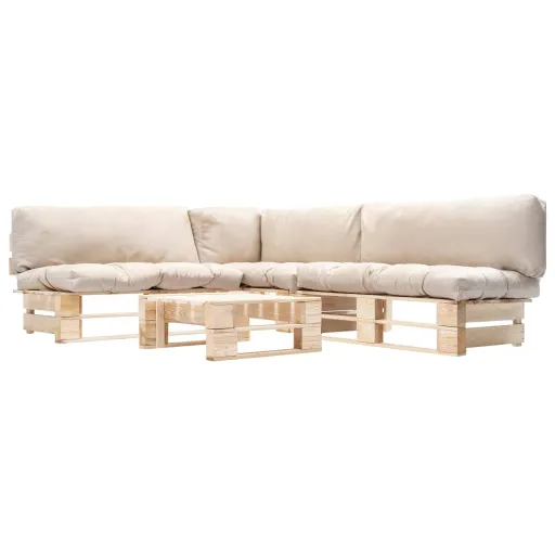 Sofás Paletes Jardim   Almofadões Cor Areia Madeira (4 pcs)