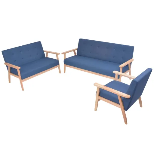 Conjunto de Sofás   Tecido Azul (3 pcs)