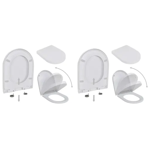 Assentos Sanita com Tampas de Fecho Suave   Plástico Branco (2 pcs)