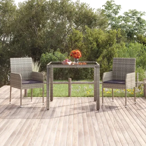 Cadeiras de Jardim c/ Almofadões   Vime PE Cinzento (2 pcs)