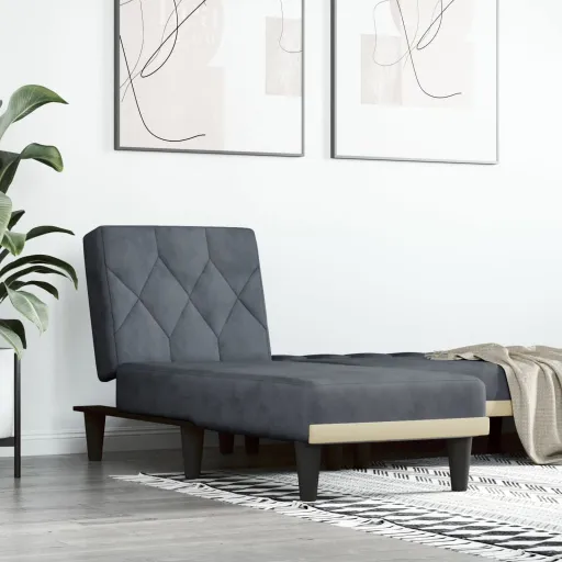 Chaise Longue Veludo Cinzento-Escuro