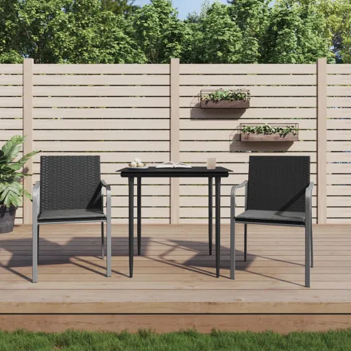 Cadeiras Jardim c/ Almofadões   56x59x84 cm Vime PE Preto (2 pcs)