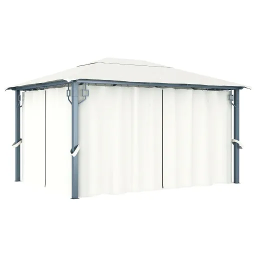 Gazebo com Cortina 400x300 cm Alumínio Creme