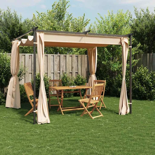 Gazebo com Cortinas 3x3 m Aço Creme