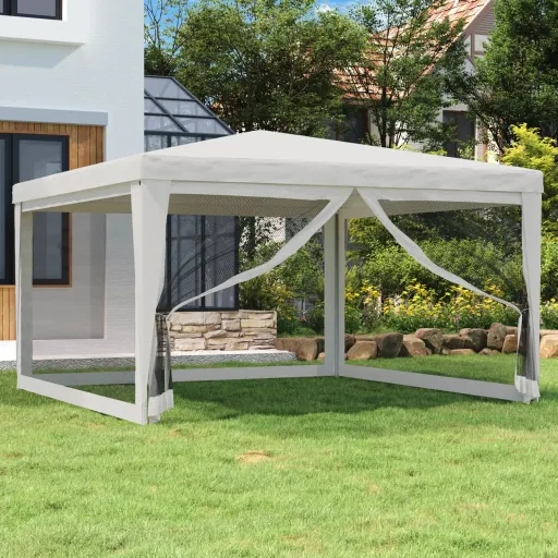 Tenda para Festas com 4 Paredes Laterais em Rede 4x4 m Branco