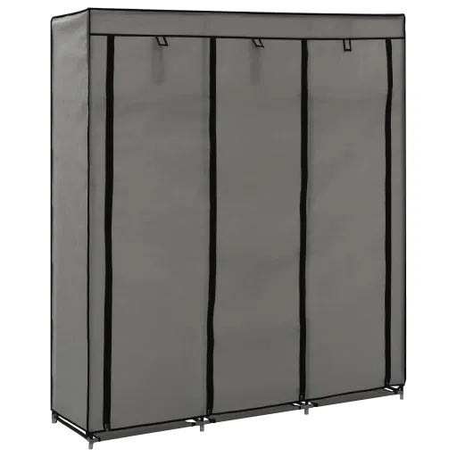 Roupeiro c/ Compartimentos e Varões 150x45x175 cm Tecido Cinza
