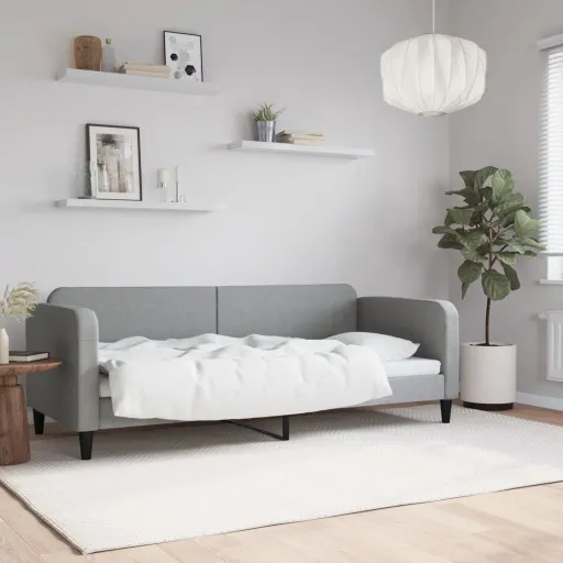 Sofá-Cama 80x200 cm Tecido Cinzento-Claro