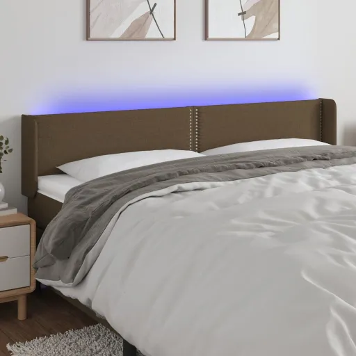 Cabeceira de Cama c/ Luzes LED Tecido 183x16x78/88 cm Castanho