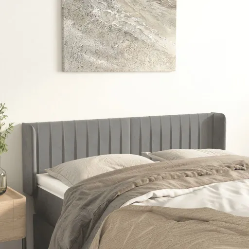 Cabeceira de Cama c/ Abas Veludo147x16x78/88 cm Cinzento-Claro