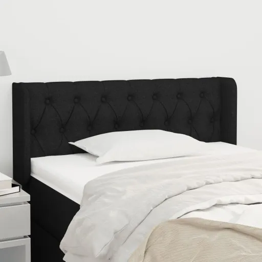 Cabeceira de Cama c/ Abas Tecido 103x16x78/88 cm Preto