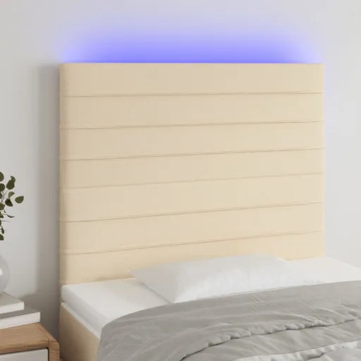 Cabeceira de Cama c/ LED Tecido 80x5x118/128cm Crème
