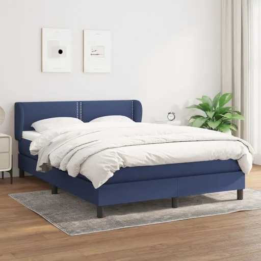 Cama com Molas/Colchão 140x200 cm Tecido Azul