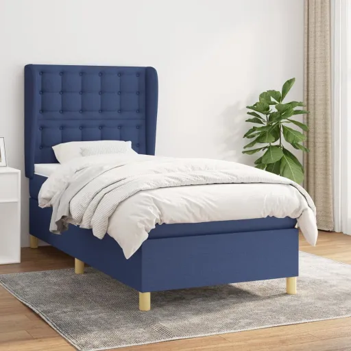 Cama com Molas/Colchão 100x200 cm Tecido Azul