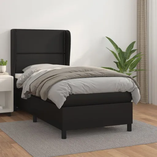 Cama com Molas/Colchão 90x190 cm Couro Artificial Preto