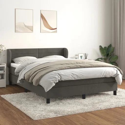 Cama com Molas/Colchão 140x200 cm Veludo Cinzento-Escuro
