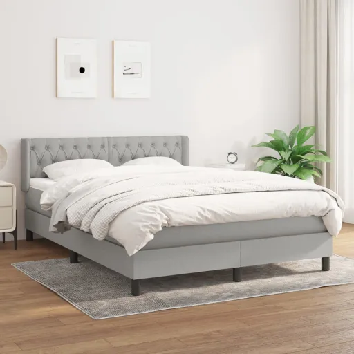 Cama com Molas/Colchão 140x190 cm Tecido Cinzento-Claro