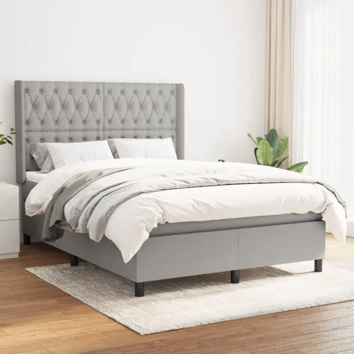 Cama com Molas/Colchão 140x200 cm Tecido Cinzento-Claro
