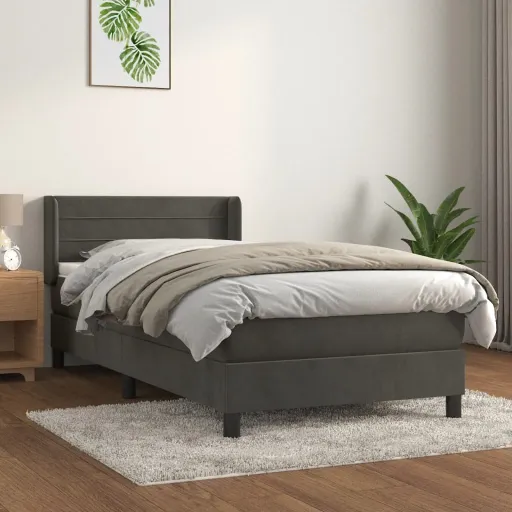 Cama com Molas/Colchão 80x200 cm Veludo Cinza-Escuro