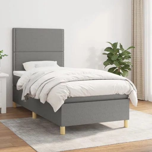 Cama com Molas/Colchão 90x190 cm Tecido Cinza-Escuro