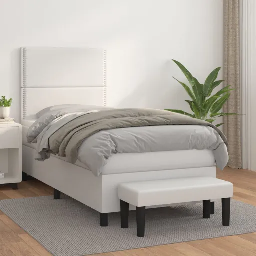 Cama com Molas/Colchão 90x200 cm Couro Artificial Branco