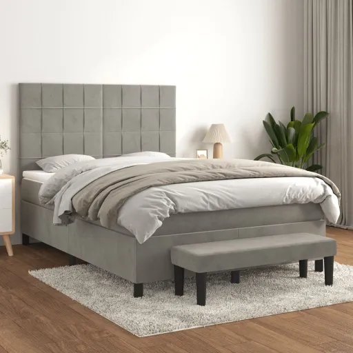 Cama com Molas/Colchão 140x200 cm Veludo Cinzento-Claro
