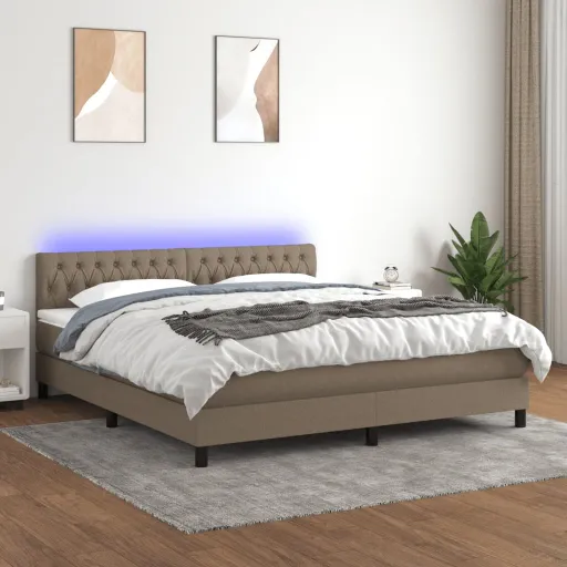 Cama Box Spring Colchão/LED 160x200 cm Tecido Cinza-Acastanhado