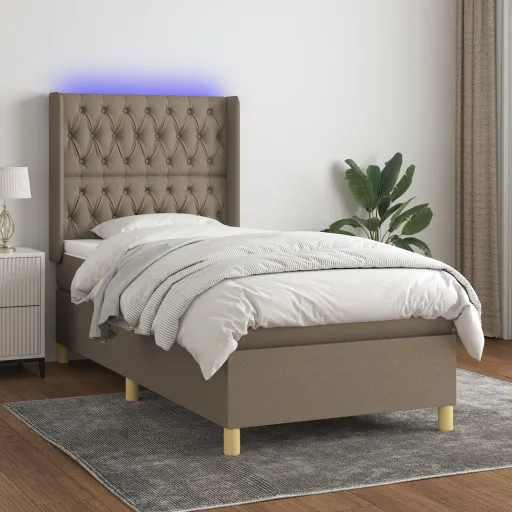 Cama Box Spring + Colchão/LED 90x200cm Tecido Cinza-Acastanhado