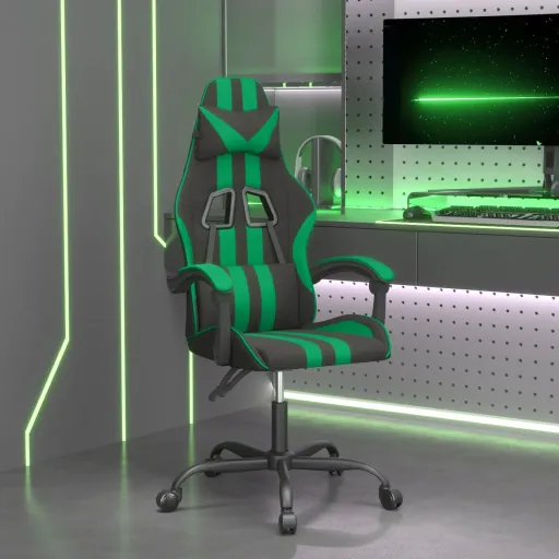 Cadeira Gaming Giratória Couro Artificial Preto e Verde