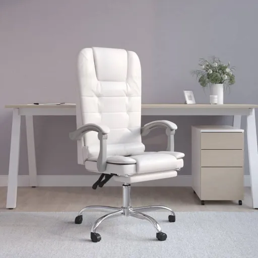 Cadeira Escritório Reclinável Couro Artificial Branco