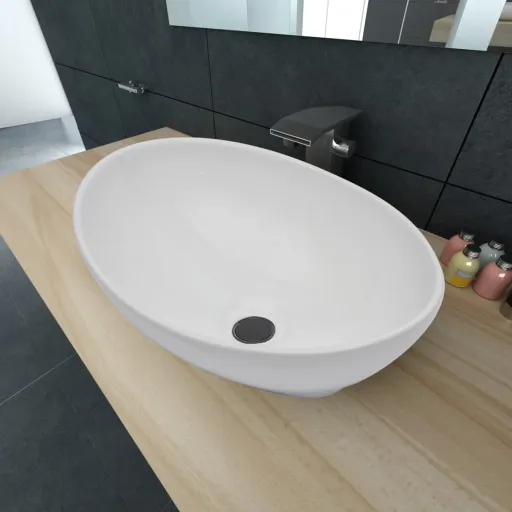 Lavatório de Luxo em Cerâmica Oval 40 x 33 cm Branco