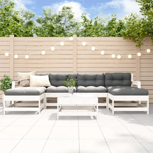 Conjunto Lounge de Jardim Pinho Maciço Branco (7 pcs)