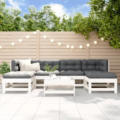 Conjunto Lounge de Jardim Pinho Maciço Branco (7 pcs)