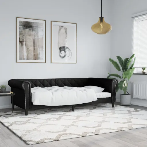 Sofá-Cama 90x190 cm Couro Artificial Preto