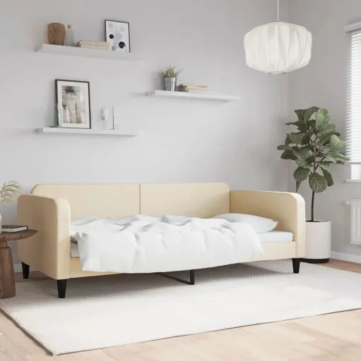 Sofá-Cama 100x200 cm Tecido Cor Creme