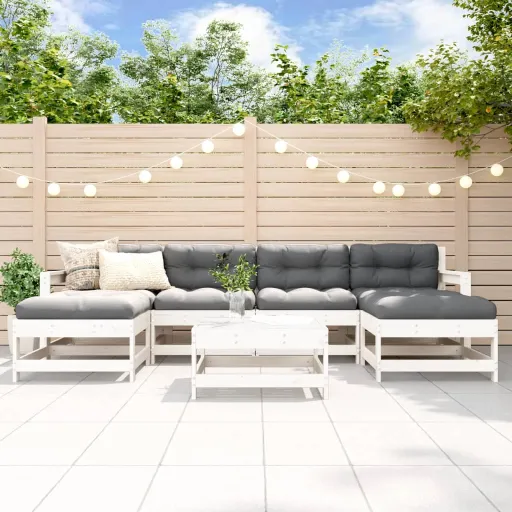 Conjunto Lounge de Jardim Pinho Maciço Branco (7 pcs)